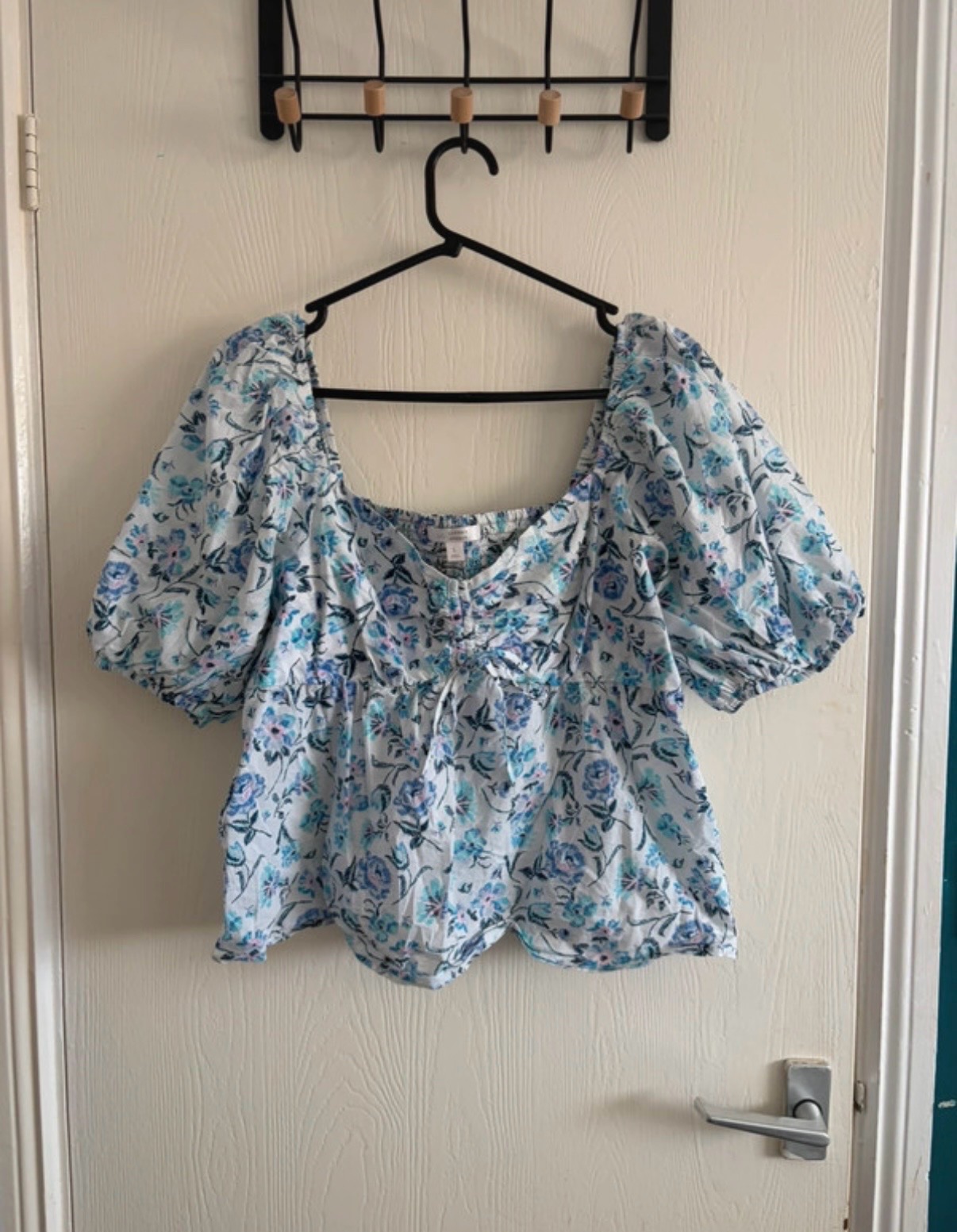 Floral Puff Sleeve Peplum Milkmaid Top CottageCore Dollette Size L Lauren Conrad