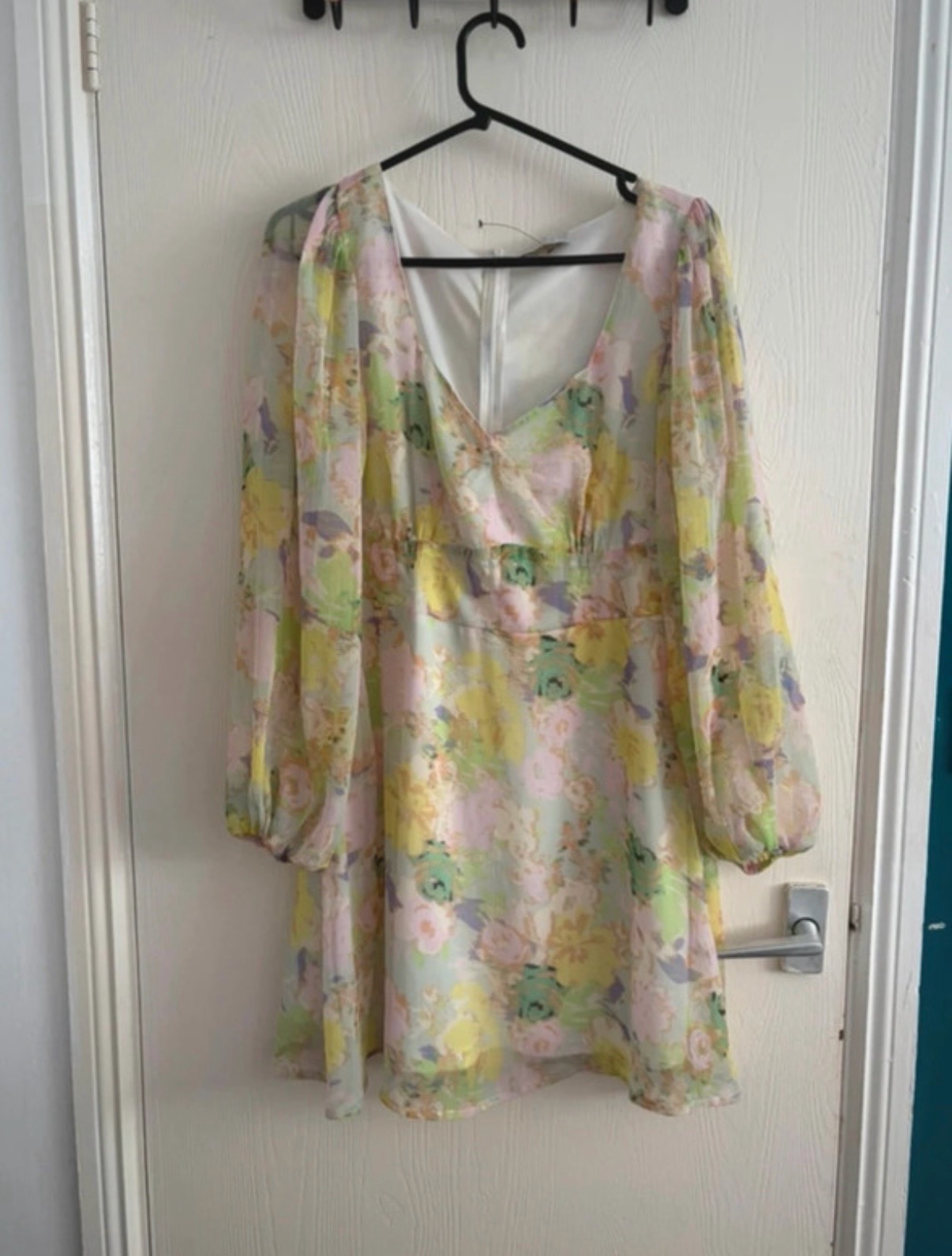 Cottagecore Fairycore Floral Pastel Watercolour Mini Dress Long Sleeves Size 12