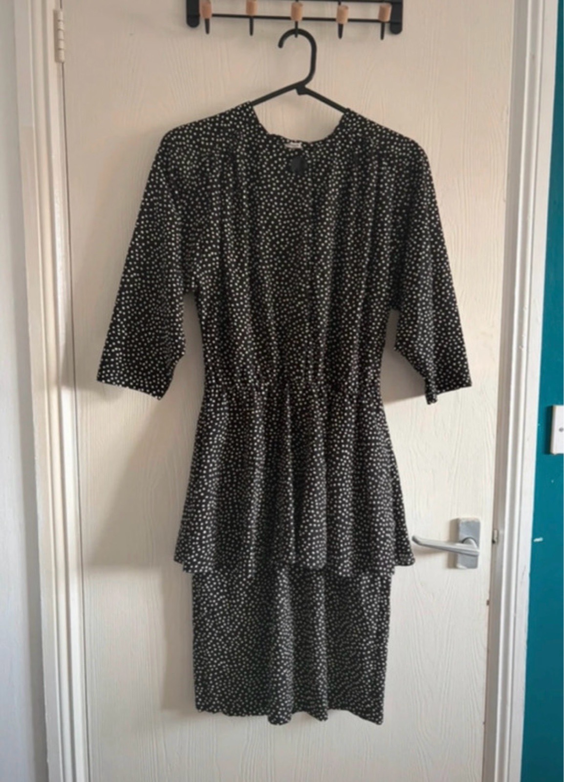 Authentic Vintage 80s Chic Peplum Polka Dot Midi Dress Office Siren Size 7