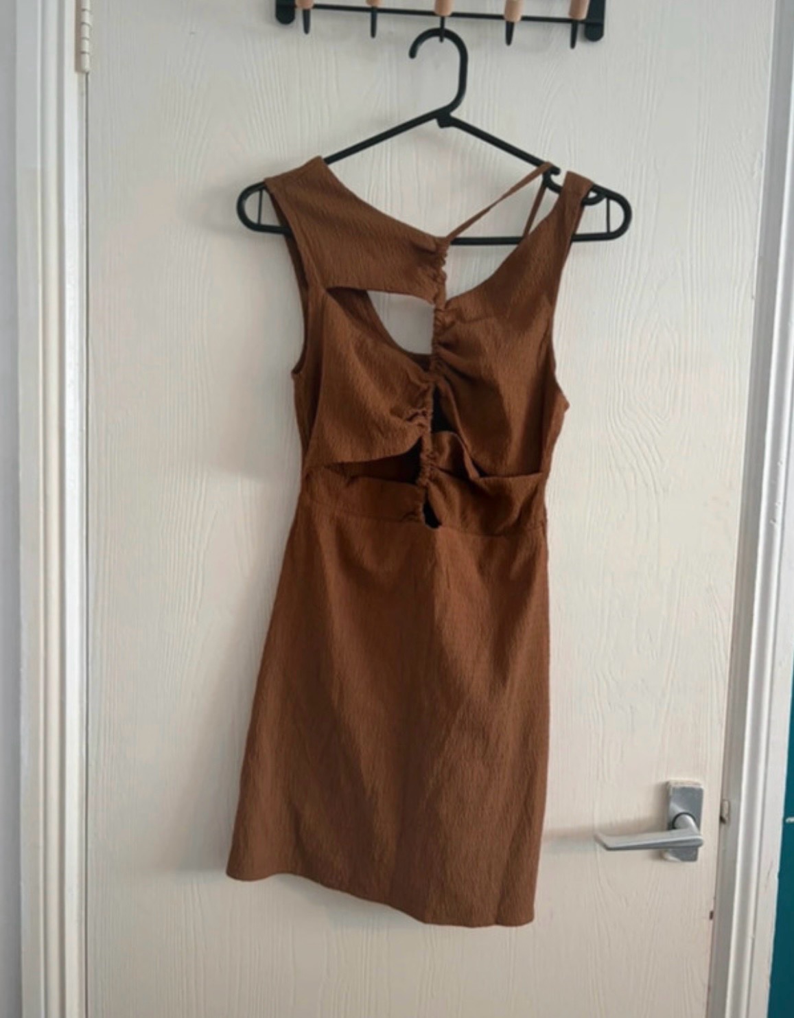 Seersucker Cut-Out Strappy Chocolate Brown Mini Dress BNWT Pull&Bear Size S
