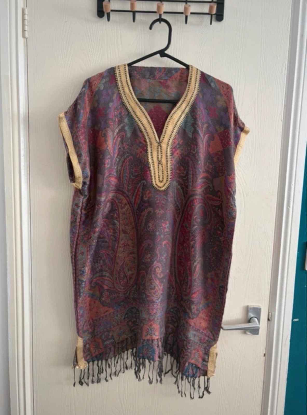 Vintage Pashmina Paisley Print Kaftan Tunic Boho Ethnic Festival Hippie Oversized One Size