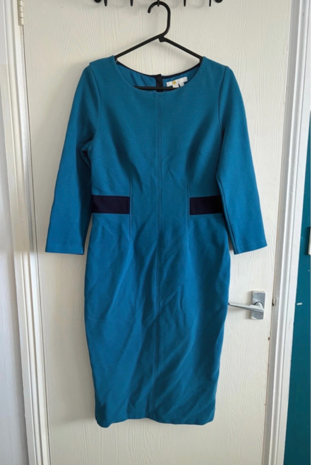 Blue Teal Ribbed Sheath Pencil Midi Dress Size 12 Boden