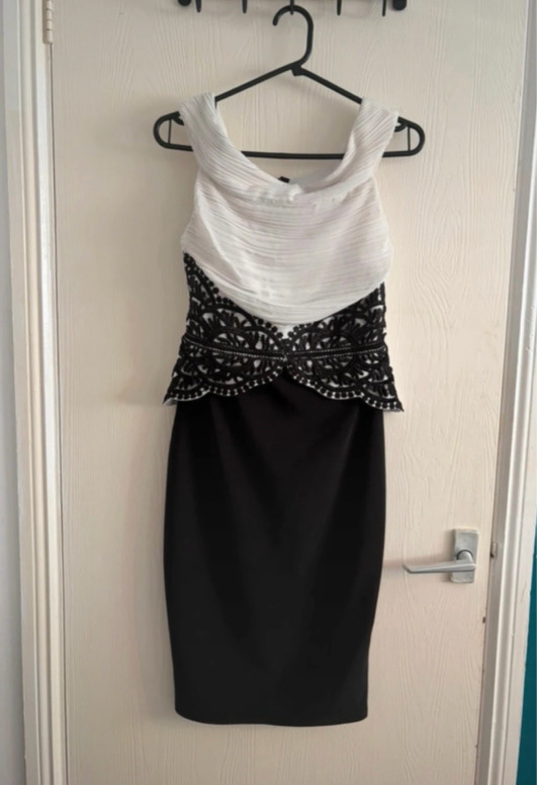 Pencil Lace Midi Cocktail Occasion Dress Black & White Size 10 Lipsy