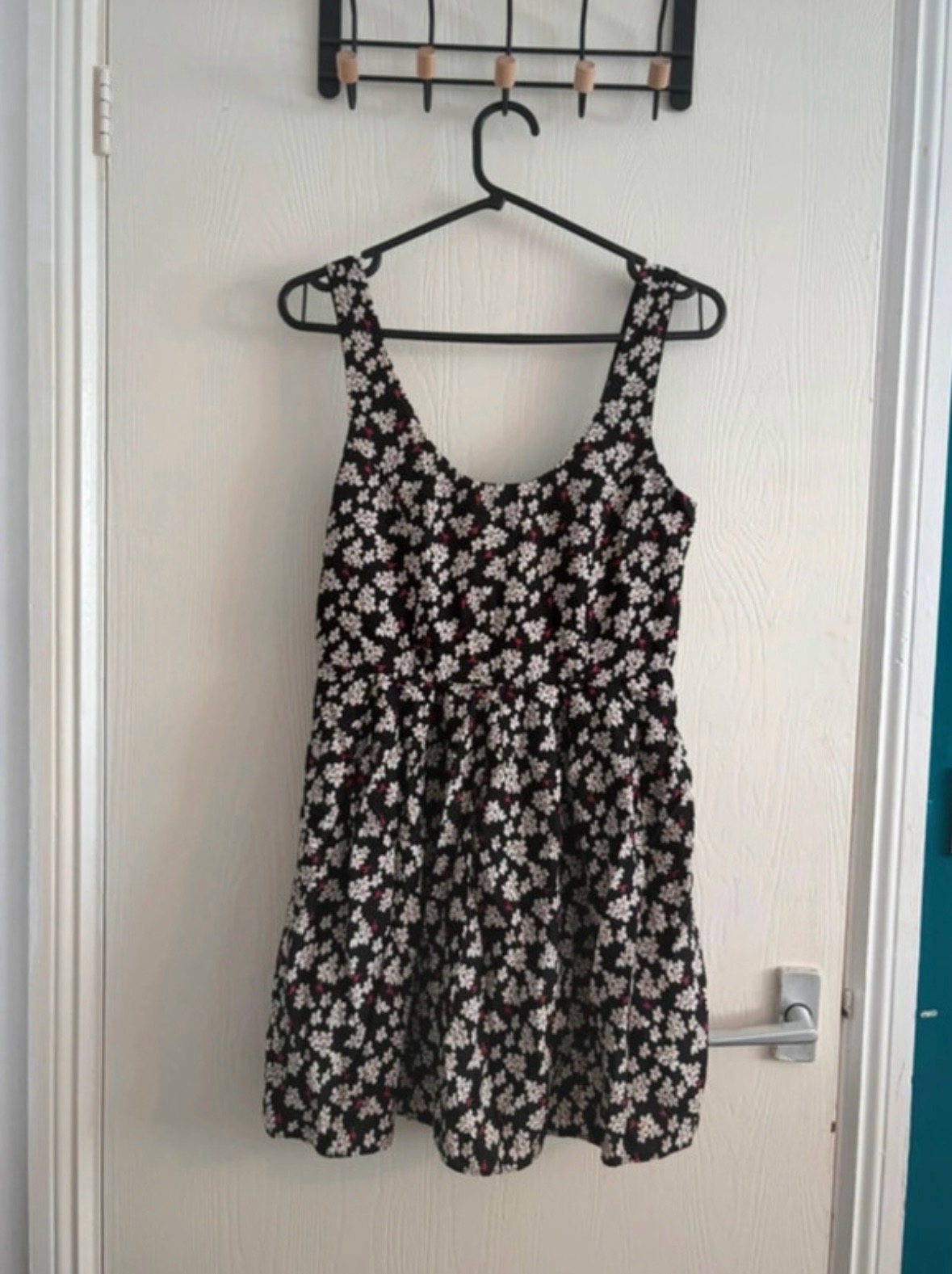 Black Ditsy Skater Smock Mini Dress CottageCore FairyCore Coquette Size 10
