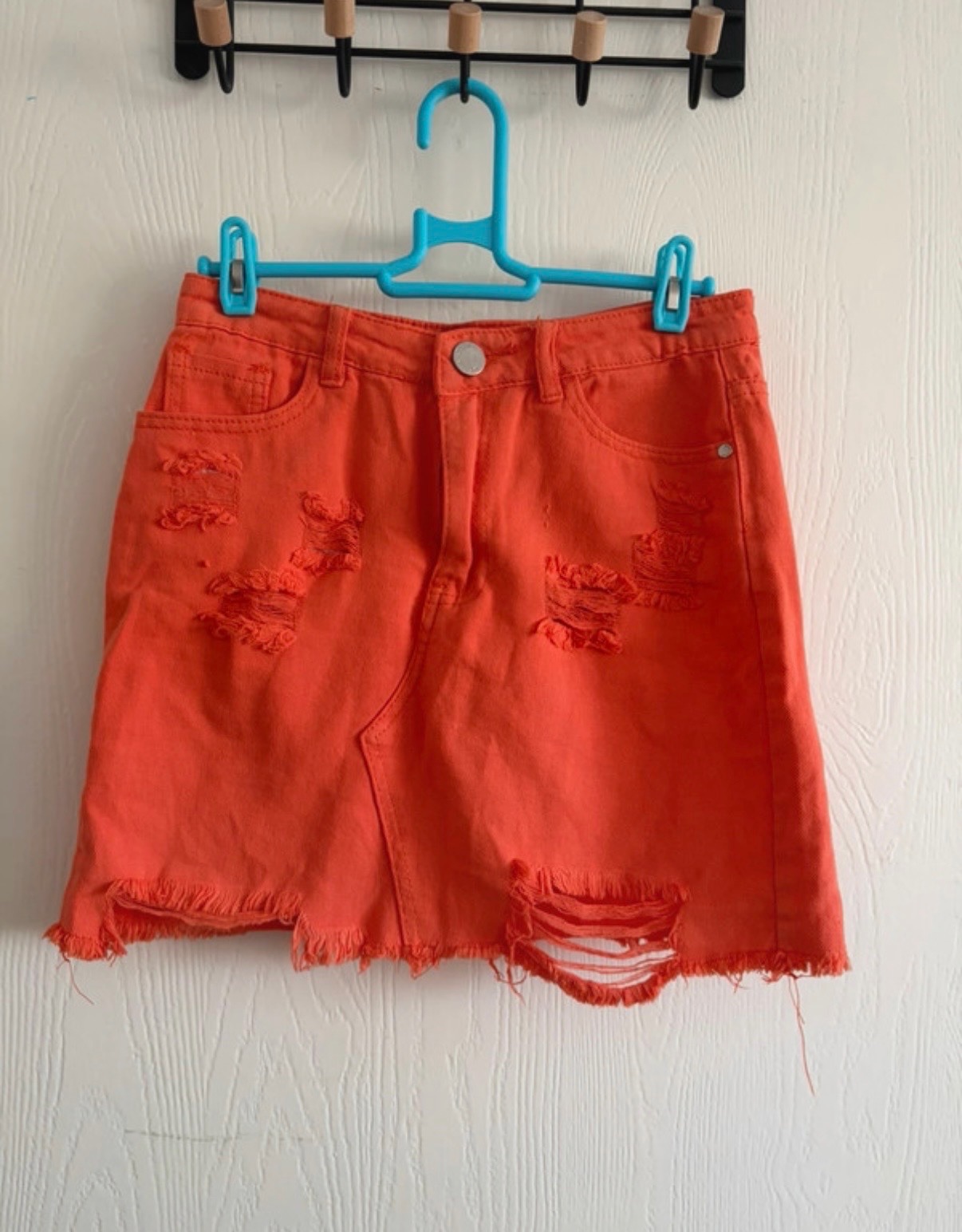 Bright Orange Y2K Neon Pop Denim Mini Skirt Size 8 100% Cotton