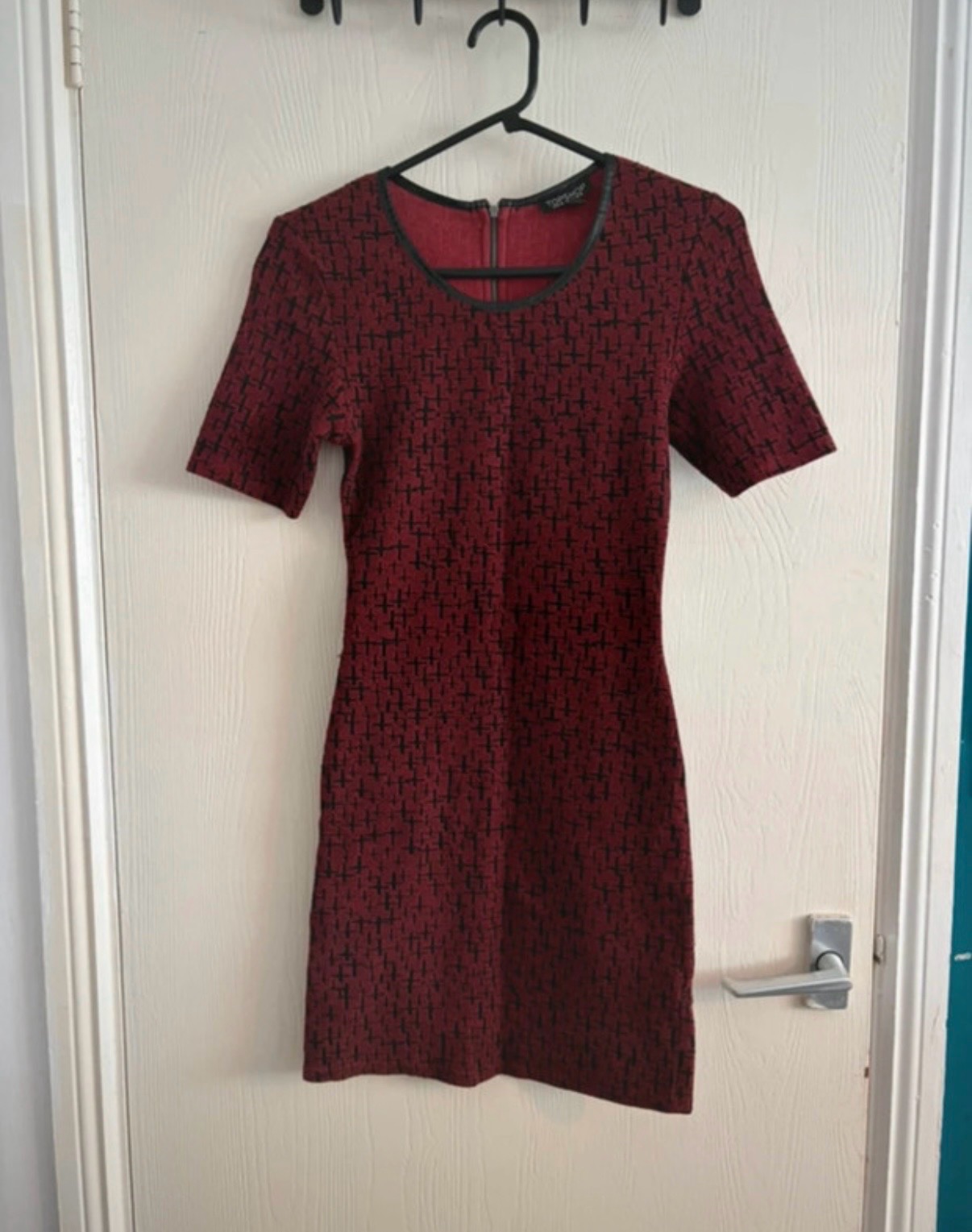 GothCore Burgundy And Black Cross Pattern Mini Dress Alternative Bodycon Size 10 Topshop