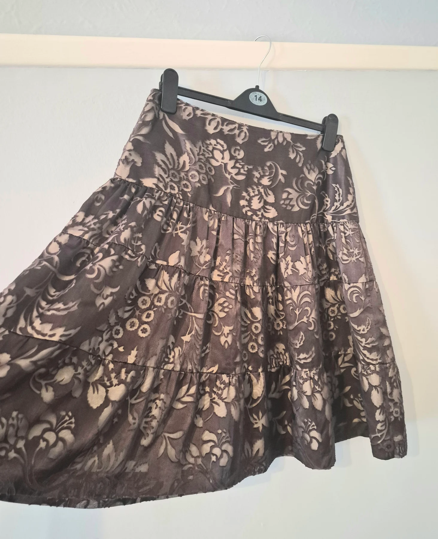 Y2K vintage Silk-Look Floral Tiered Skirt UK 12 Grunge Aesthetic
