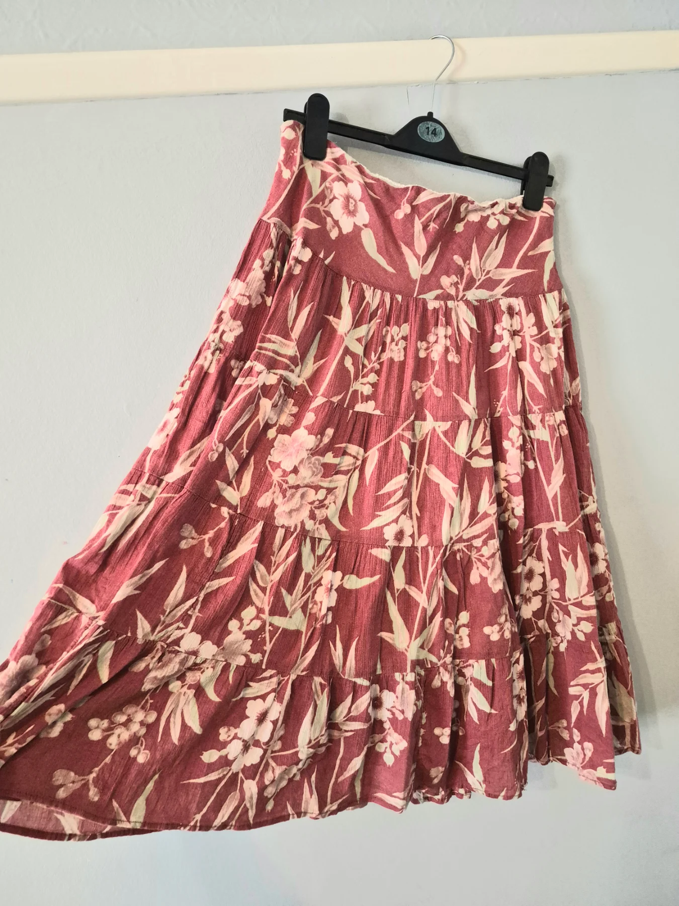 Vintage Chaps Ralph Lauren Elasticated Waist Tiered Floral Midi Skirt UK 10/12 Boho Cottagecore