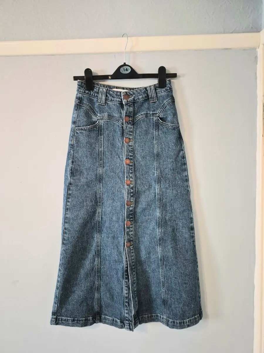Seventy + Mochi Vintage button down classic midi denim skirt W 26 UK 6/8