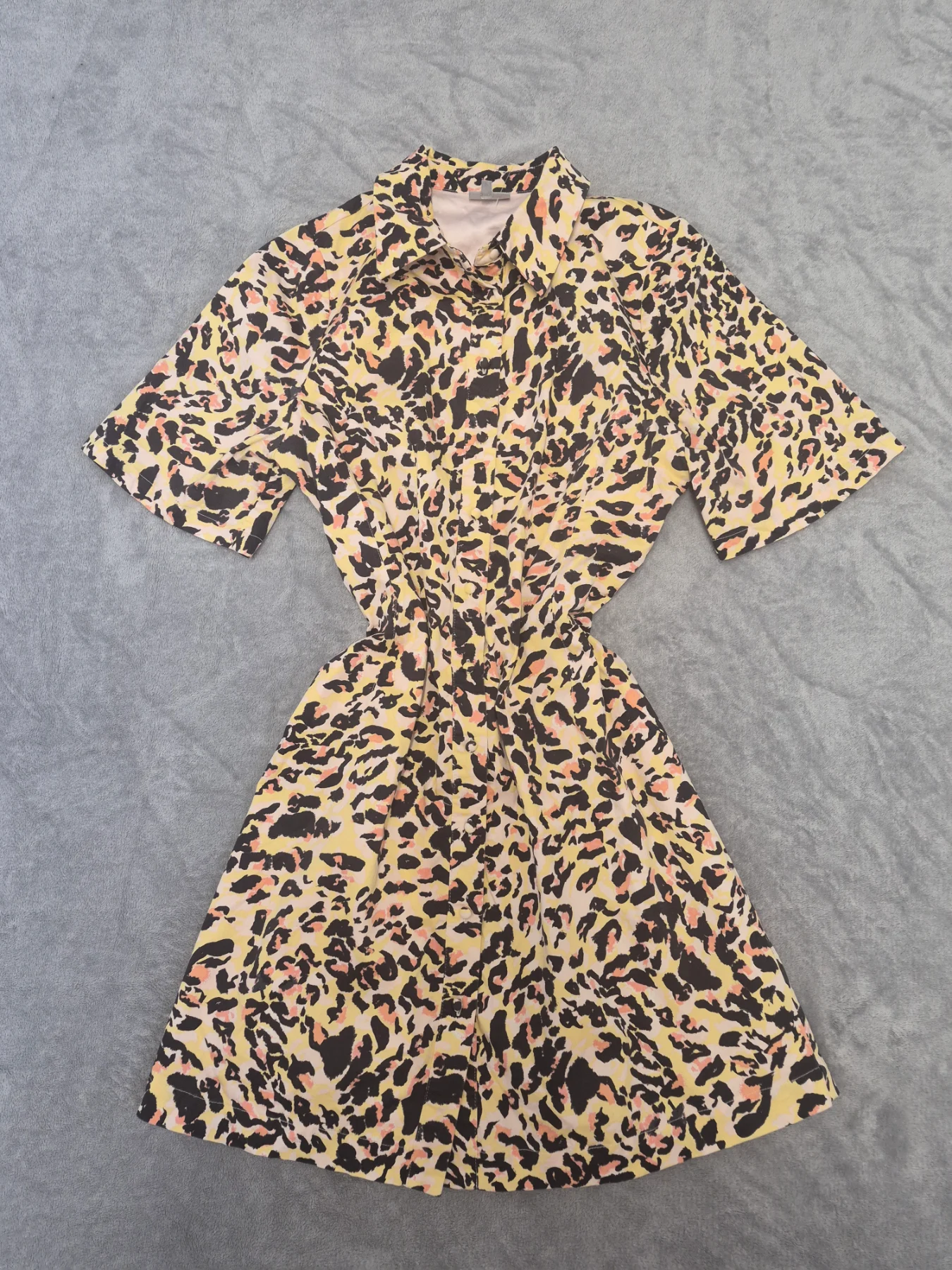 Oliver Bonas Animal Print Yellow Mini Shirt Dress UK 10