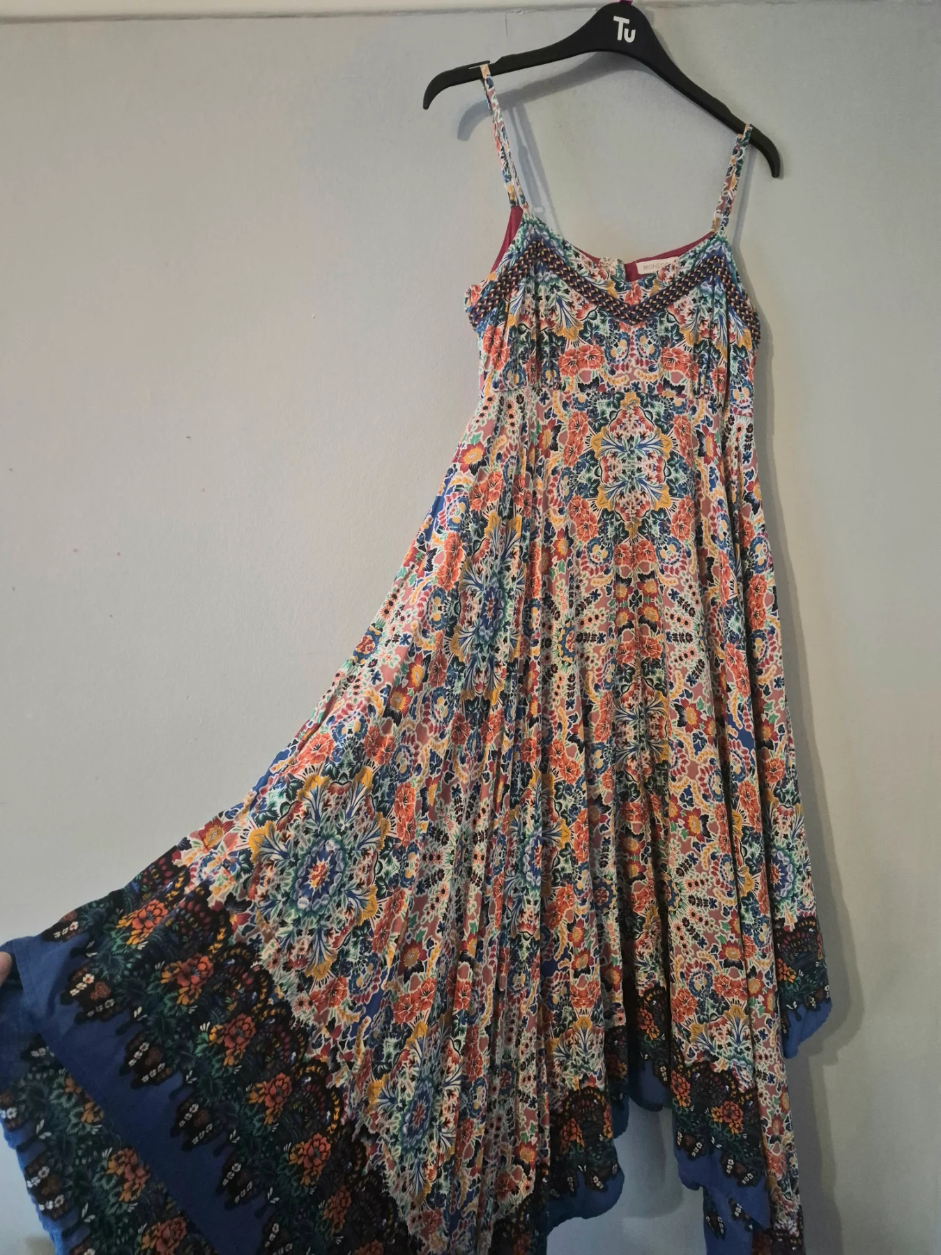 Monsoon floral boho asymetric Handkerchief maxi dress UK 8
