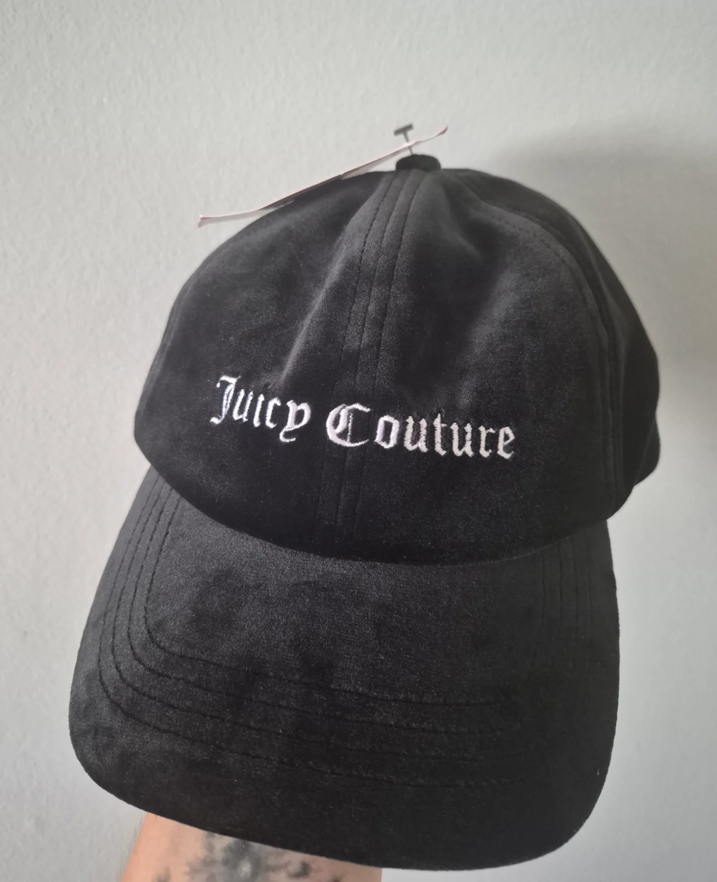 Juicy Couture embroided black poppy velour baseball cap hat BNWT