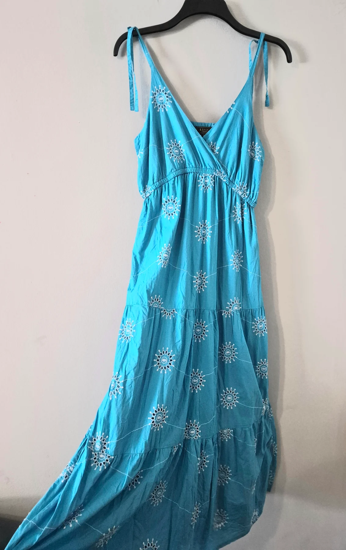 Lipsy v neck broderie anglaise lined layred midaxi summer dress UK 12
