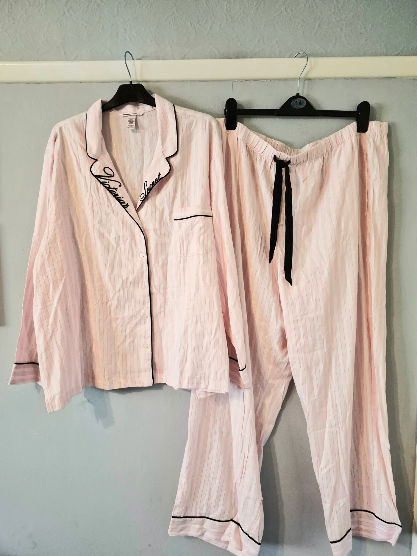 Victoria's Secret Women's Cotton Button Down Long Pyjama Set Pink UK 20 BNWOT