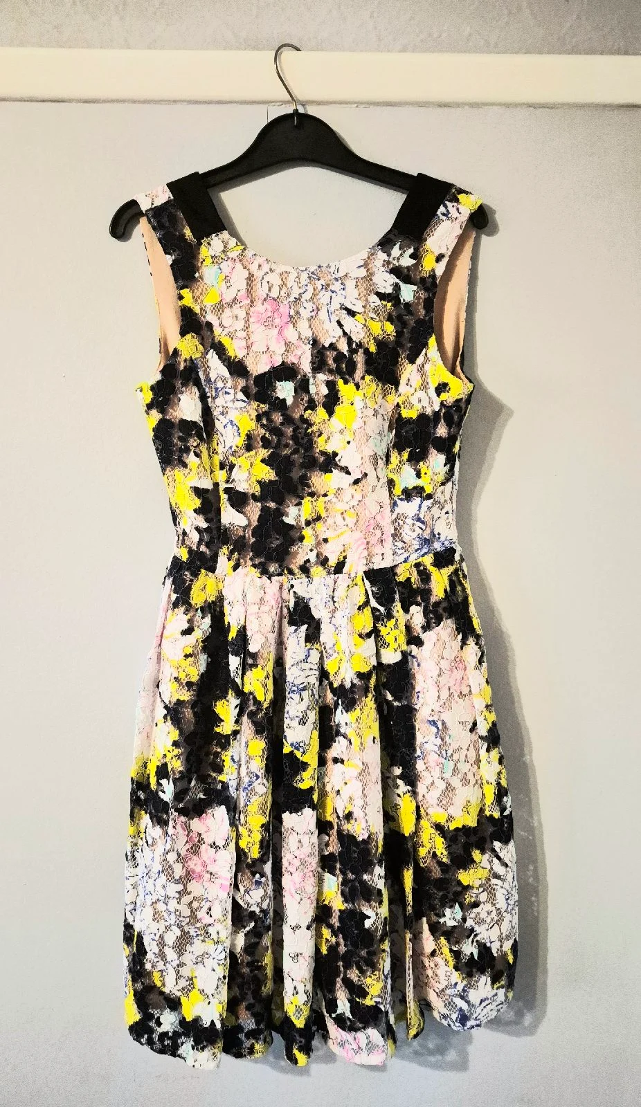 French Connection Botanical Tripp Lace Dress Acid Blonde Floral Skater UK 10 VGC