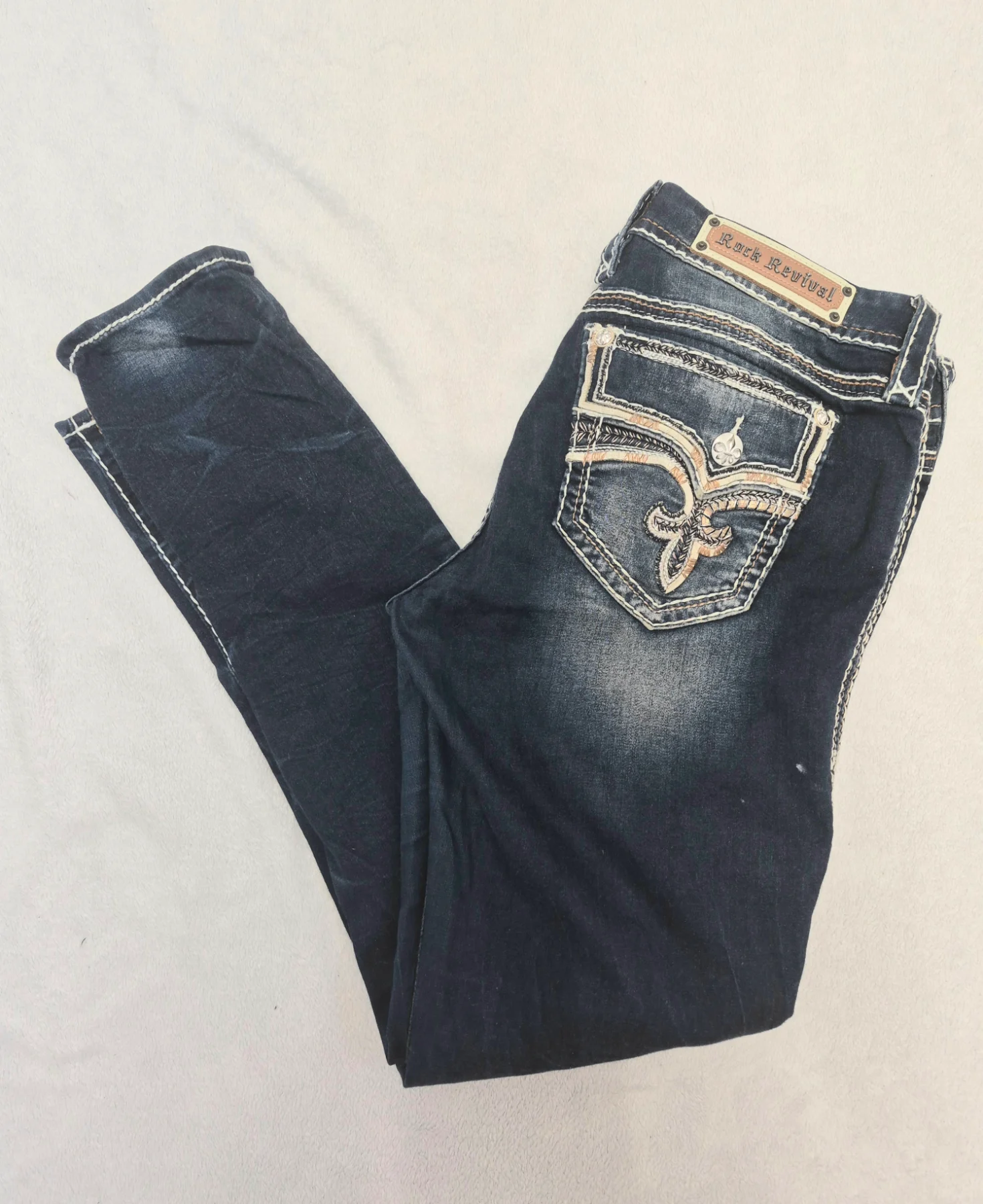 Rock Revival Women's "Yui" Skinny Jeans W 31 L31 Dark Wash Flap Pocket Y2K