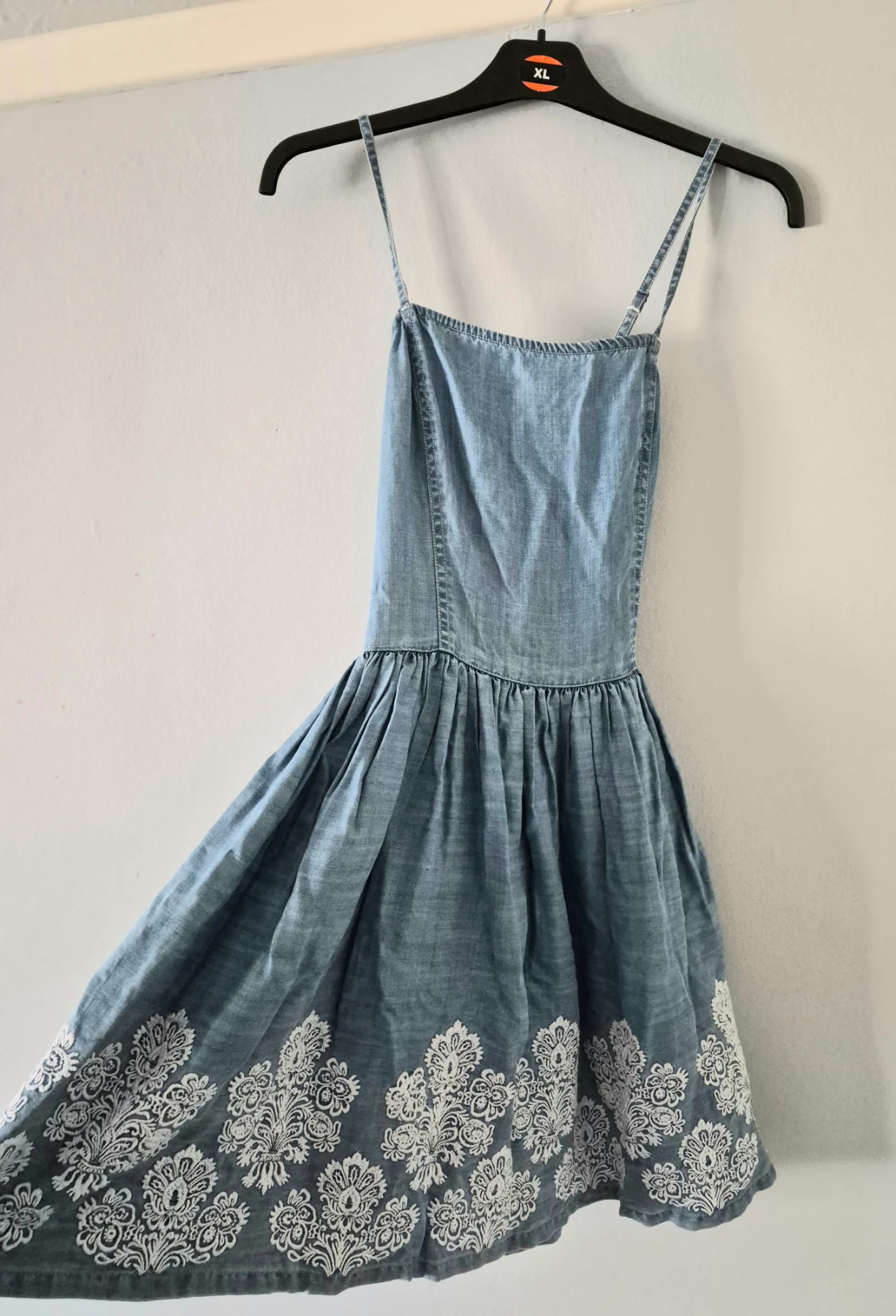 Superdry Prairie Girl Blue Denim Embroidered Cami Mini Dress XS Y2K Cottagecore