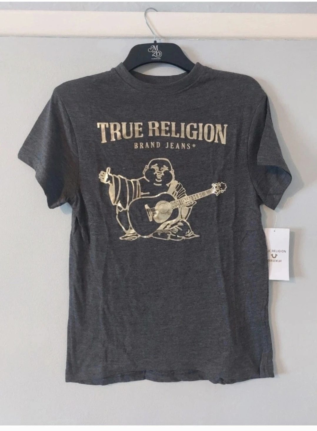 True Religion vintage grey gold print loungewear top t-shirts size S