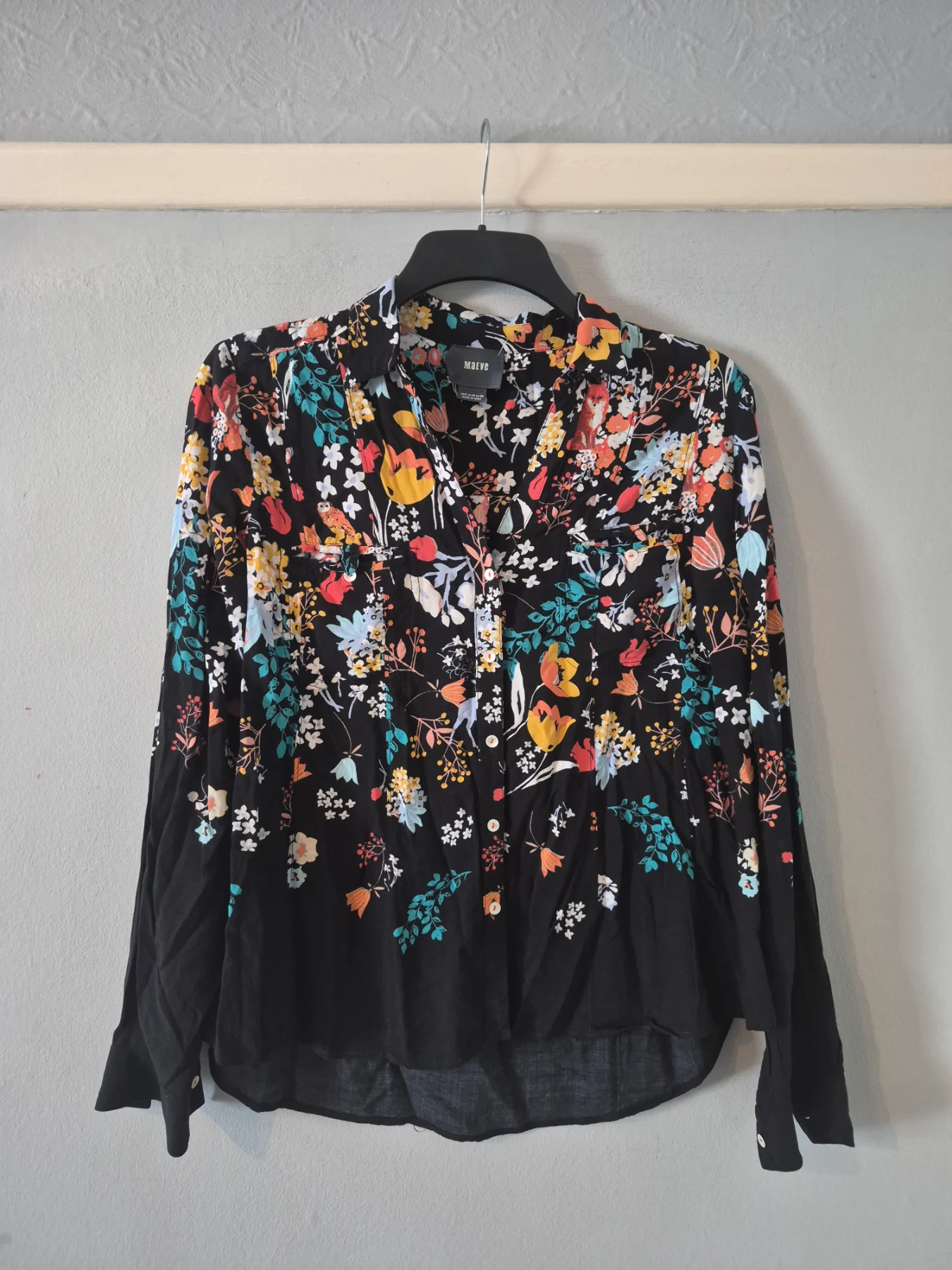 Maeve by Anthropolgie forest friends lightweight button down shirt UK 10