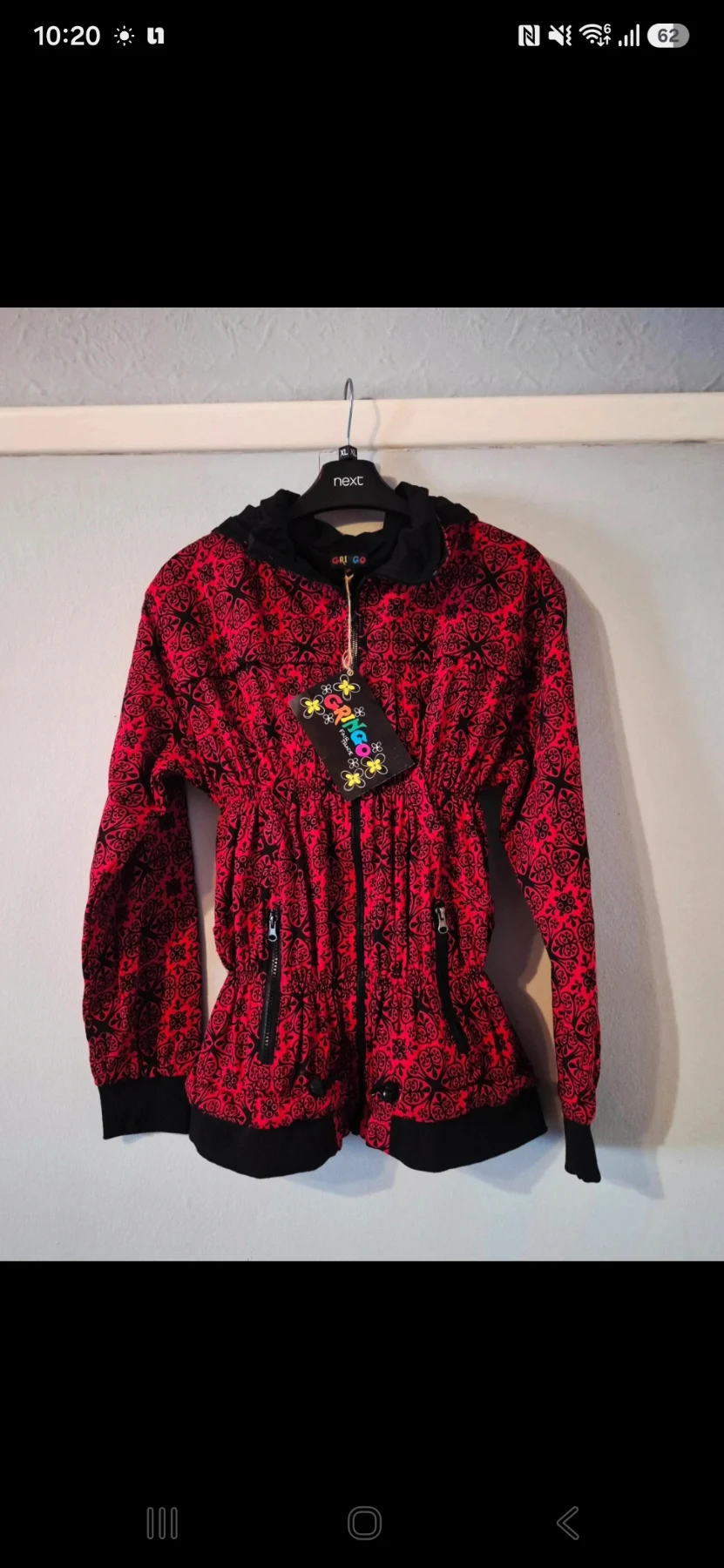 Gringo Fairtrade Boho Gothic Red & Black Ruched Zip Jacket