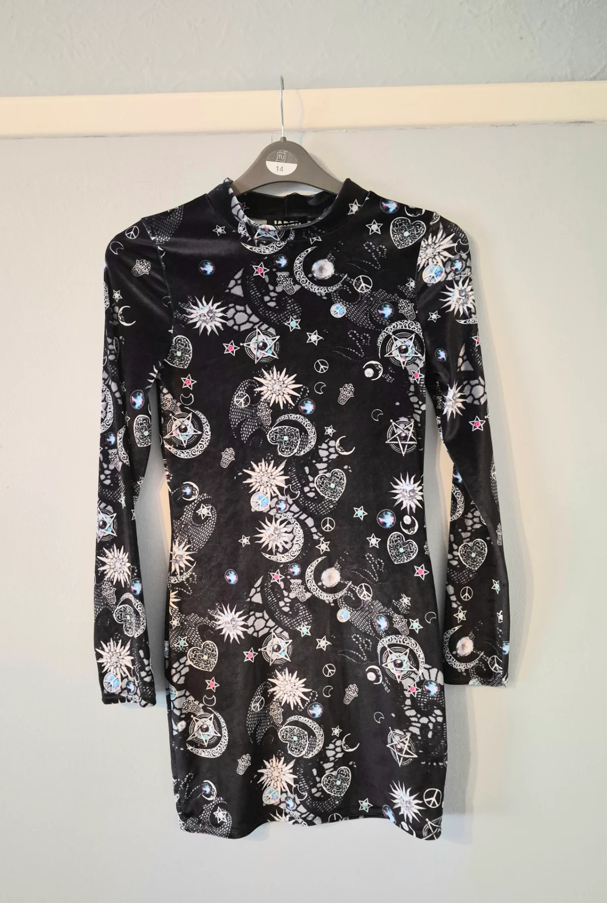 Jaded London Celestial Velvet Mock Neck Dress Goth Y2K size S
