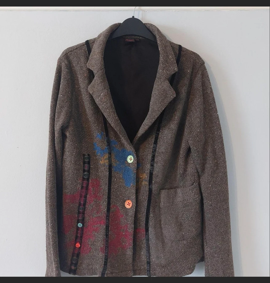 Textured Wool Blend Knit Blazer with Abstract Paint Splash Detail | Hypnosy L/XL