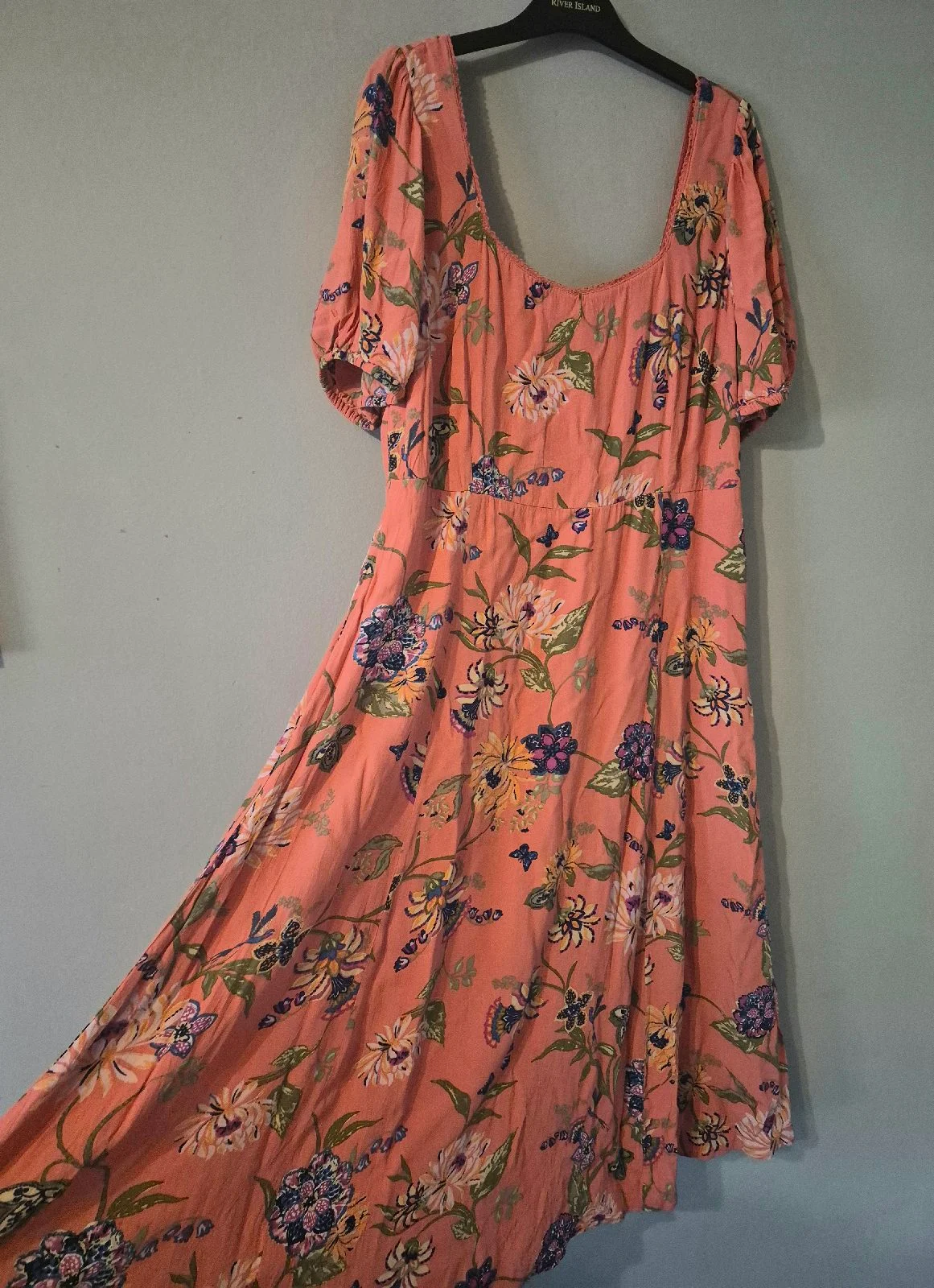 Monsoon floral shirred back milkmaid peasant midaxi dress UK 18