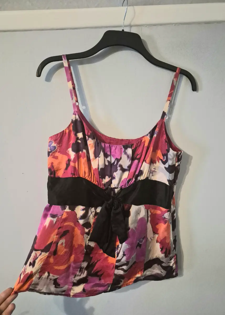 Vintage Monsoon 100% Silk Floral Empire Waist Camisole Top - Y2K Boho UK 10/12