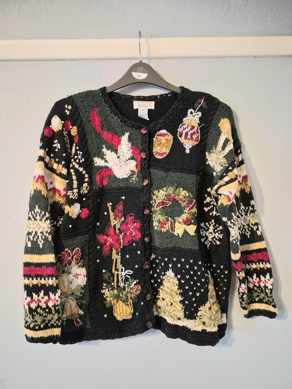 Vintage Lord & Taylor Embrioded Ugly Christmas Sweater Cardigan - Size LDescription: