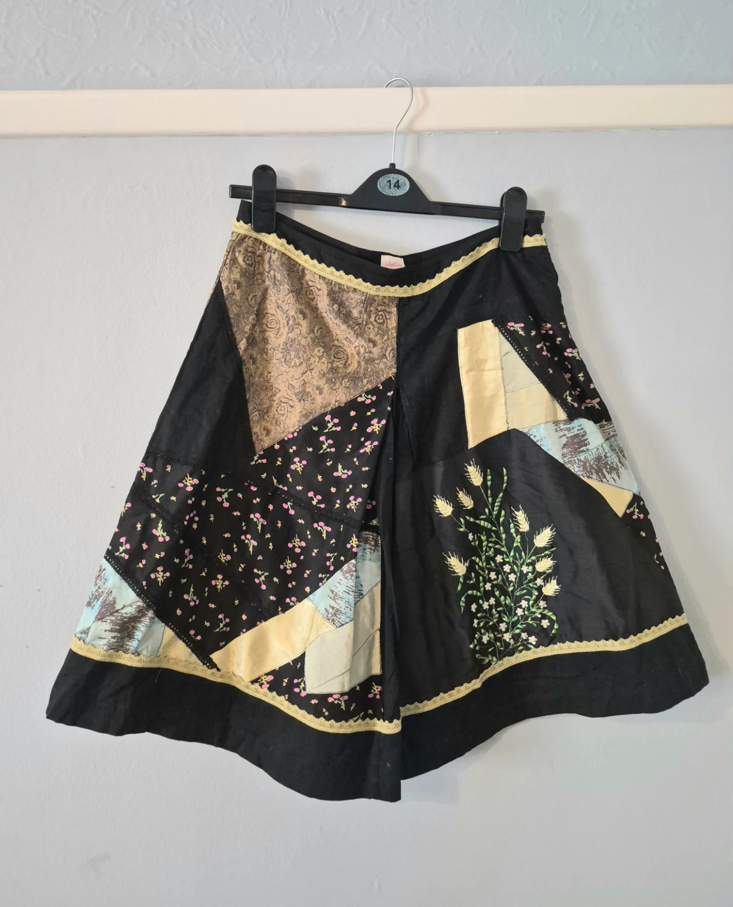 Vintage Whistles Patchwork Silk Blend Midi Skirt - Size 10 Whimsigoth Boho