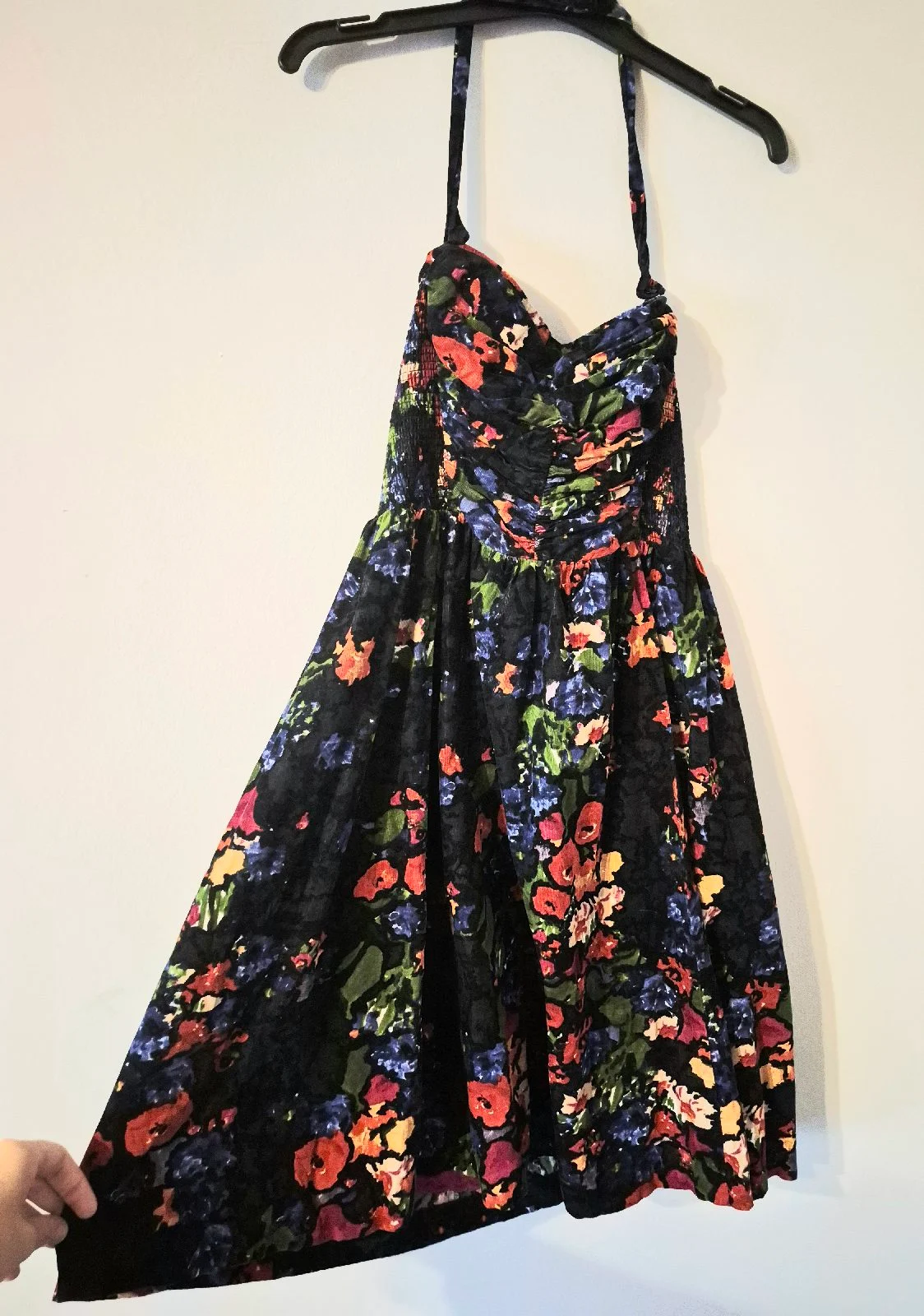 Anthropologie HD in Paris Floral Halter Dress Ruched Sweetheart Skater Sz UK 8