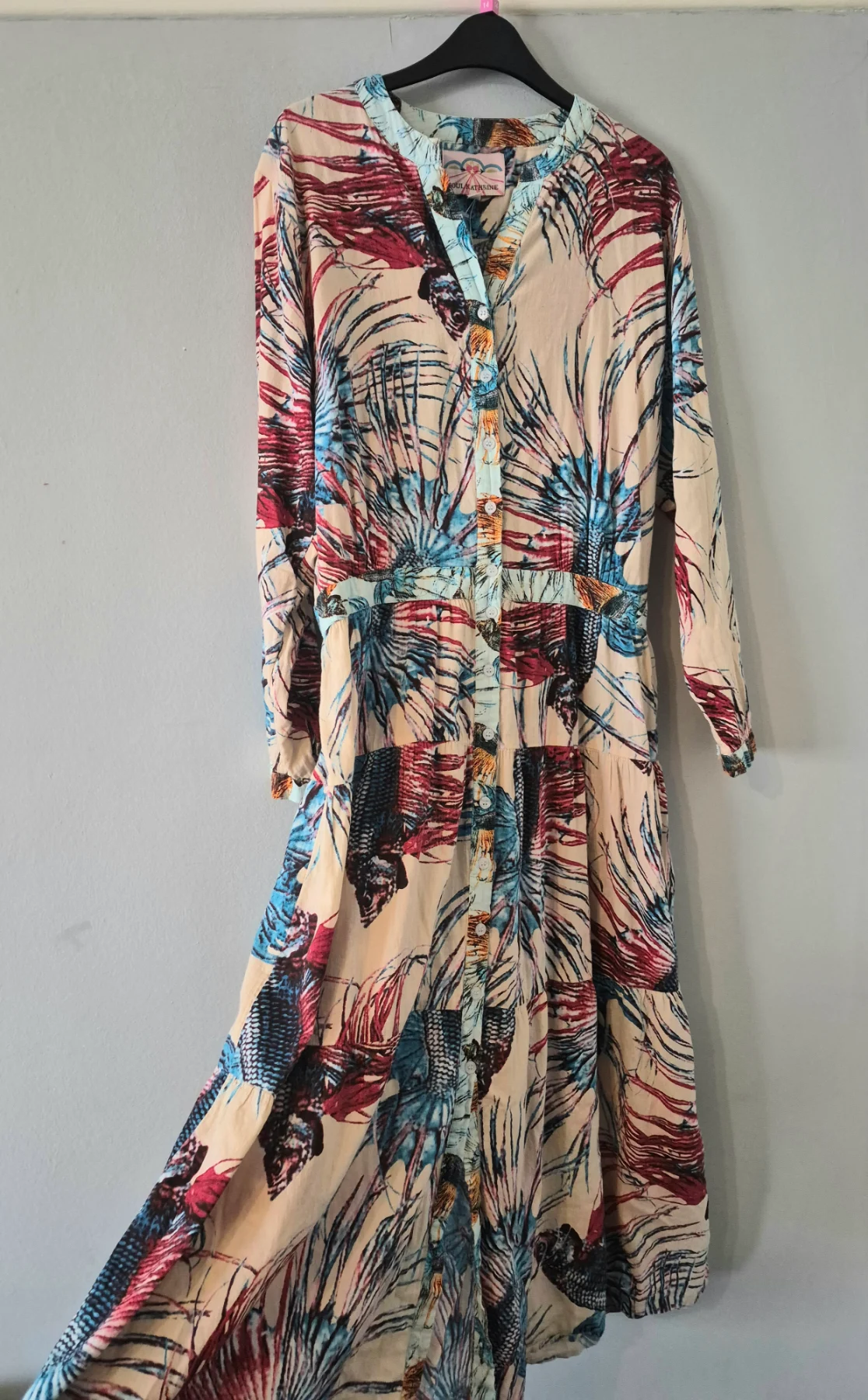 Soul Katherine boho colorful elasticated waist button down maxi dress size L