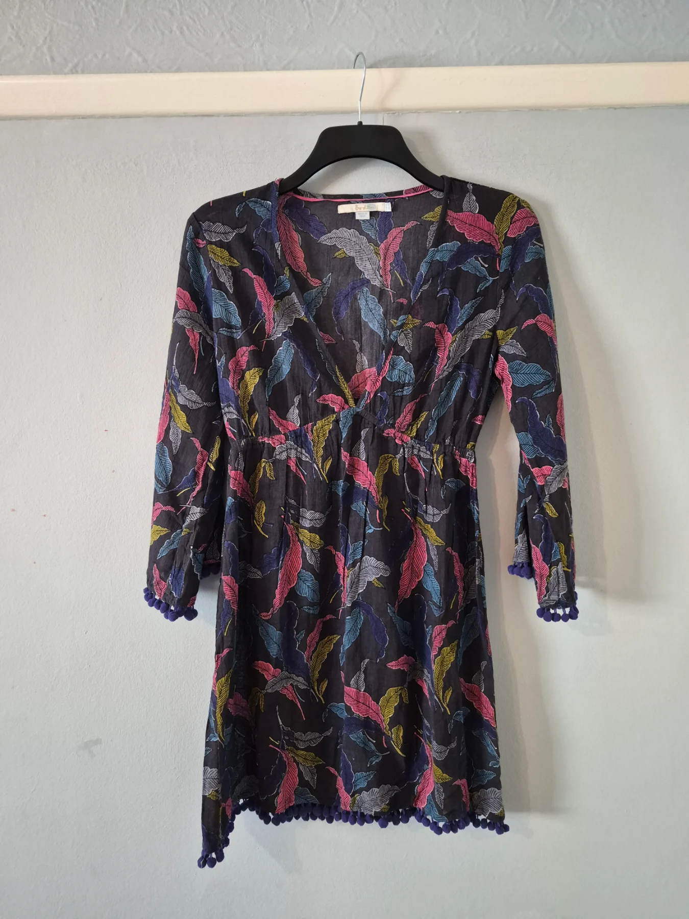 Boden floral motif pom pon trim beach cover up UK 8