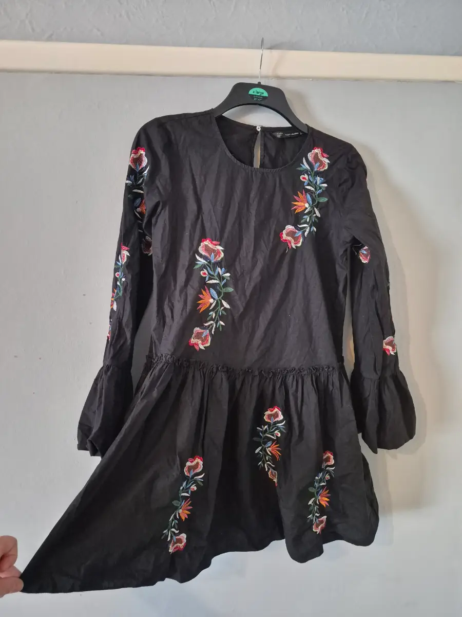 Zara black ling sleeves embrioded boho folk cottagecore short dress size S