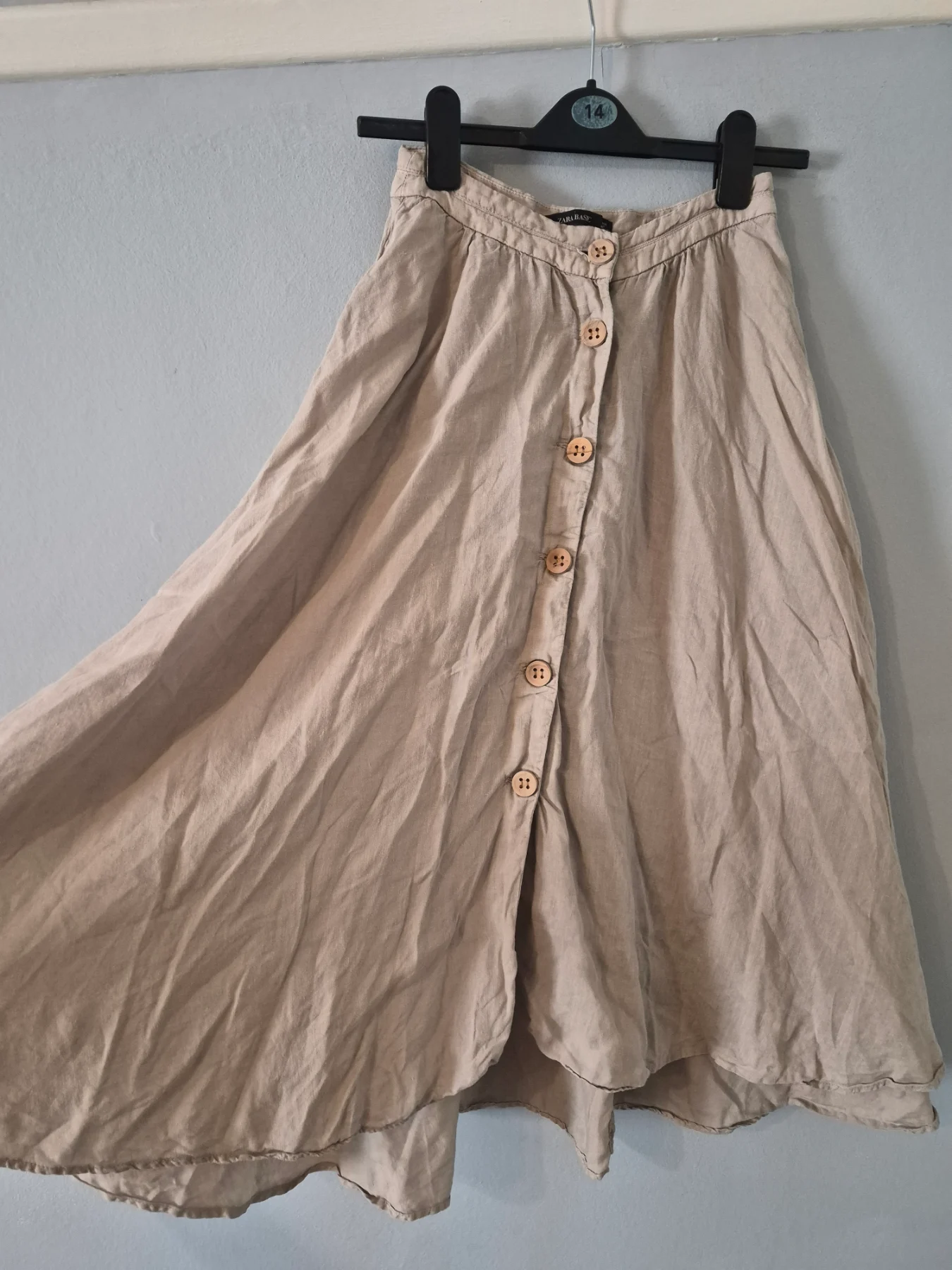Zara button down linen blend midi classic skirt size XS/S