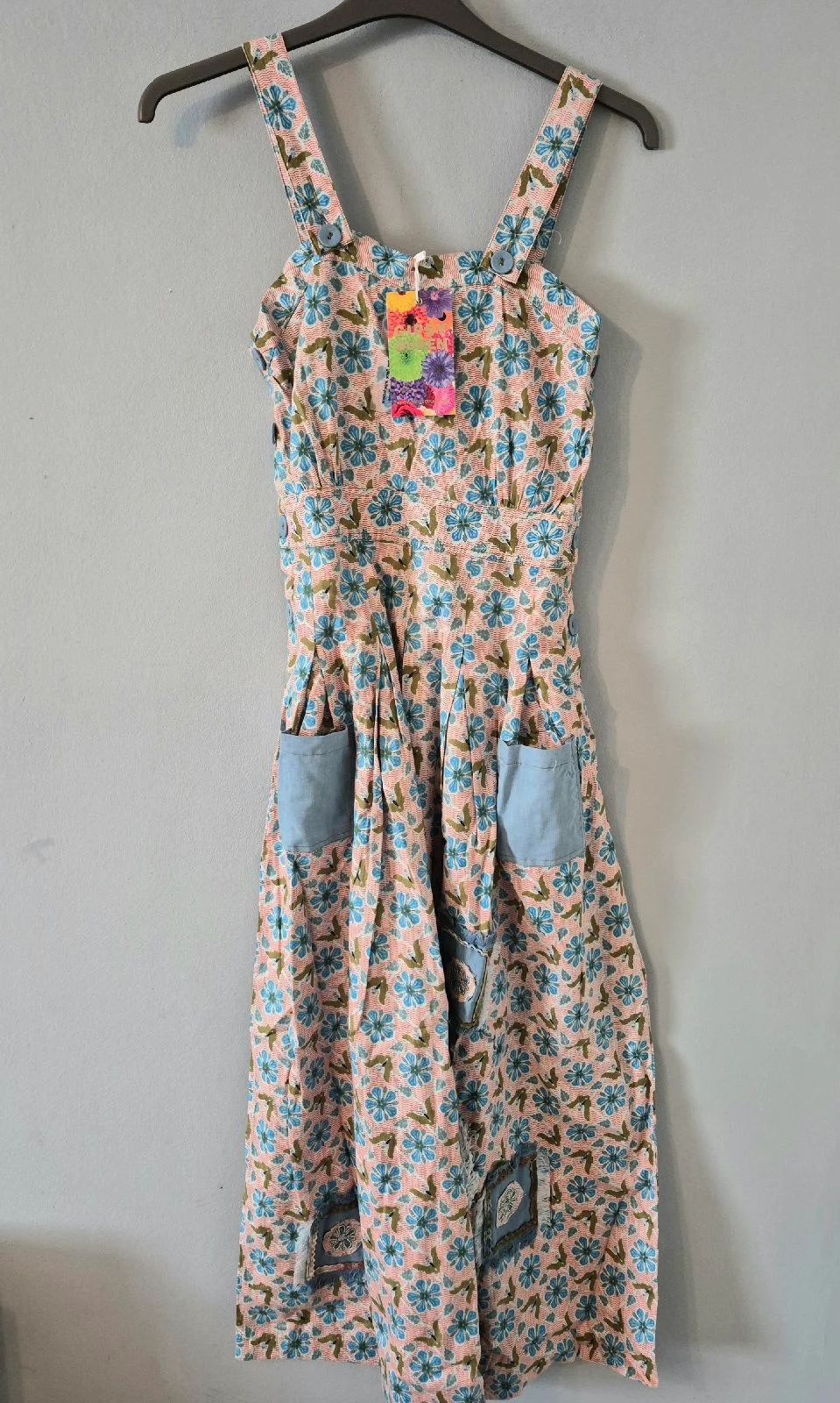 NJ Couture cottagecore patchwork pockets button detail maxi dress size S