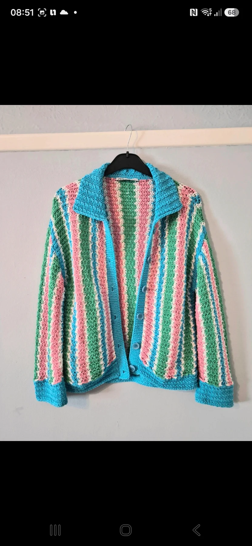 Zara Striped colorful crochet knit cardigan sweater size S