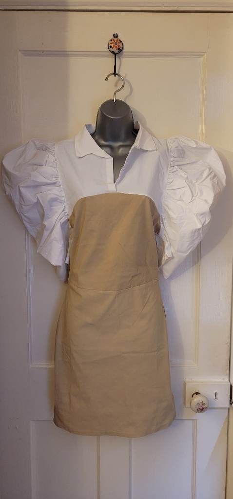 Beige and white elegant dress