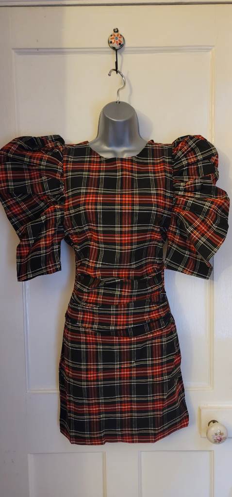 Red with black details dress