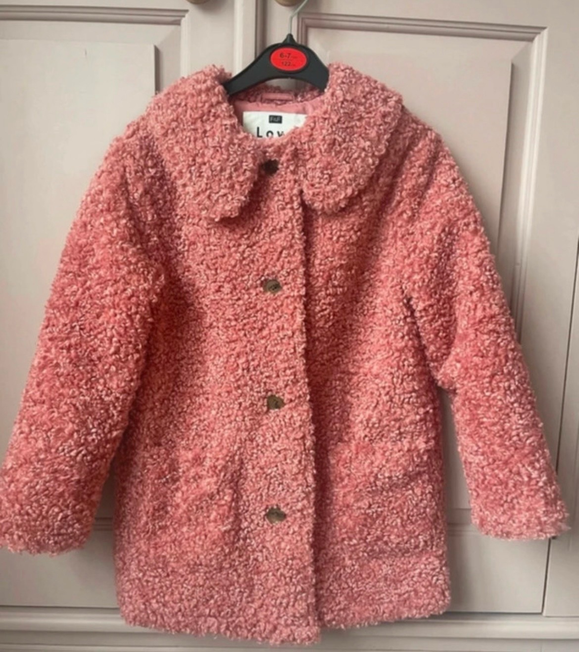 F&F girls pink teddy fleece jacket age 6-7