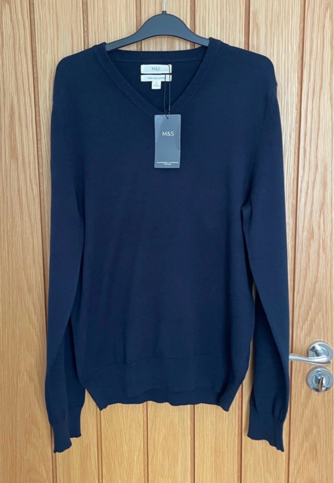M&S Men’s Pure Cotton V-Neck Navy Jumper size Medium