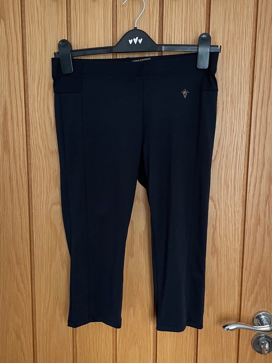 M&S Collection Gym Active Cropped Black Leggings size 12