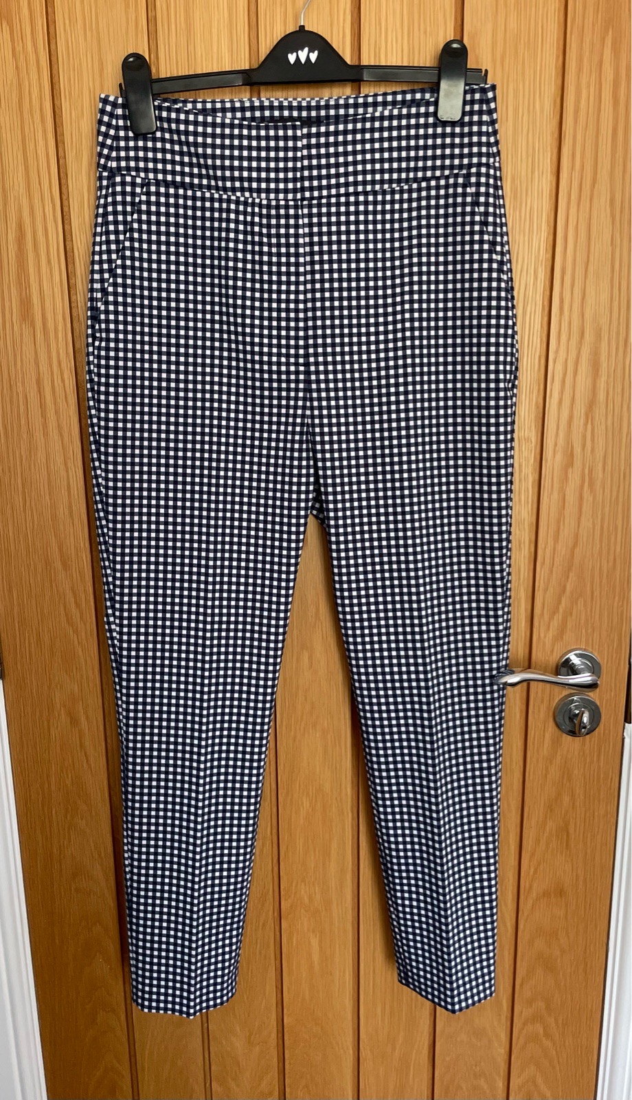 Zara Ladies Navy Gingham Check Trousers size Large