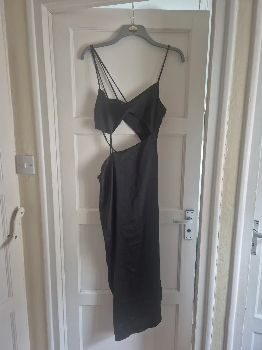 BNWT Zara Womens black satin cut out midi dress|Size Large (UK12)