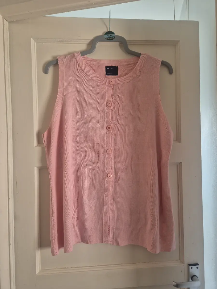 Asos Design Pink Ribbed Knit Sleeveless Cardigan Size M (UK 12-14)