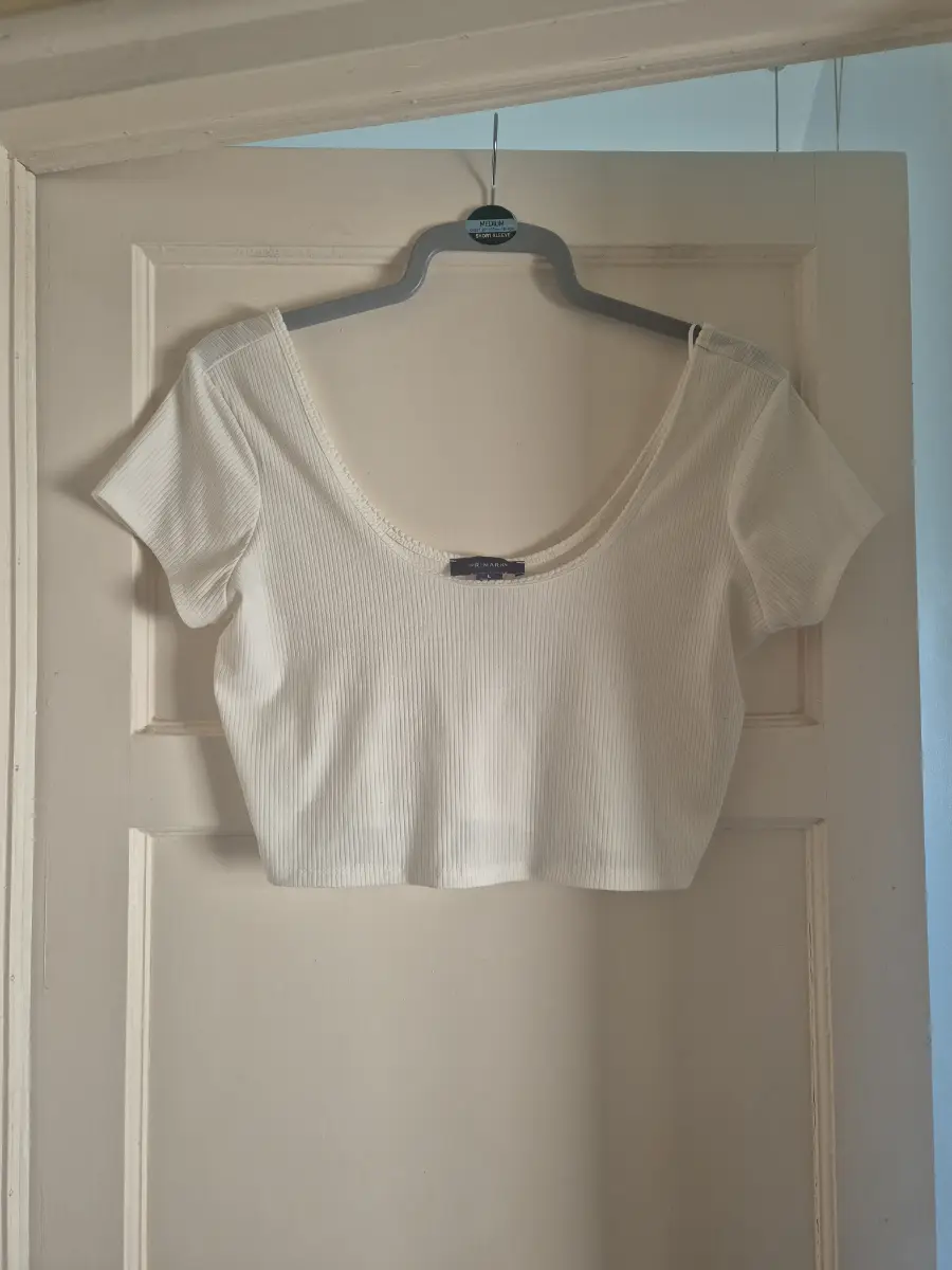 Primark Womens white ribbed crop top|Size 14/16