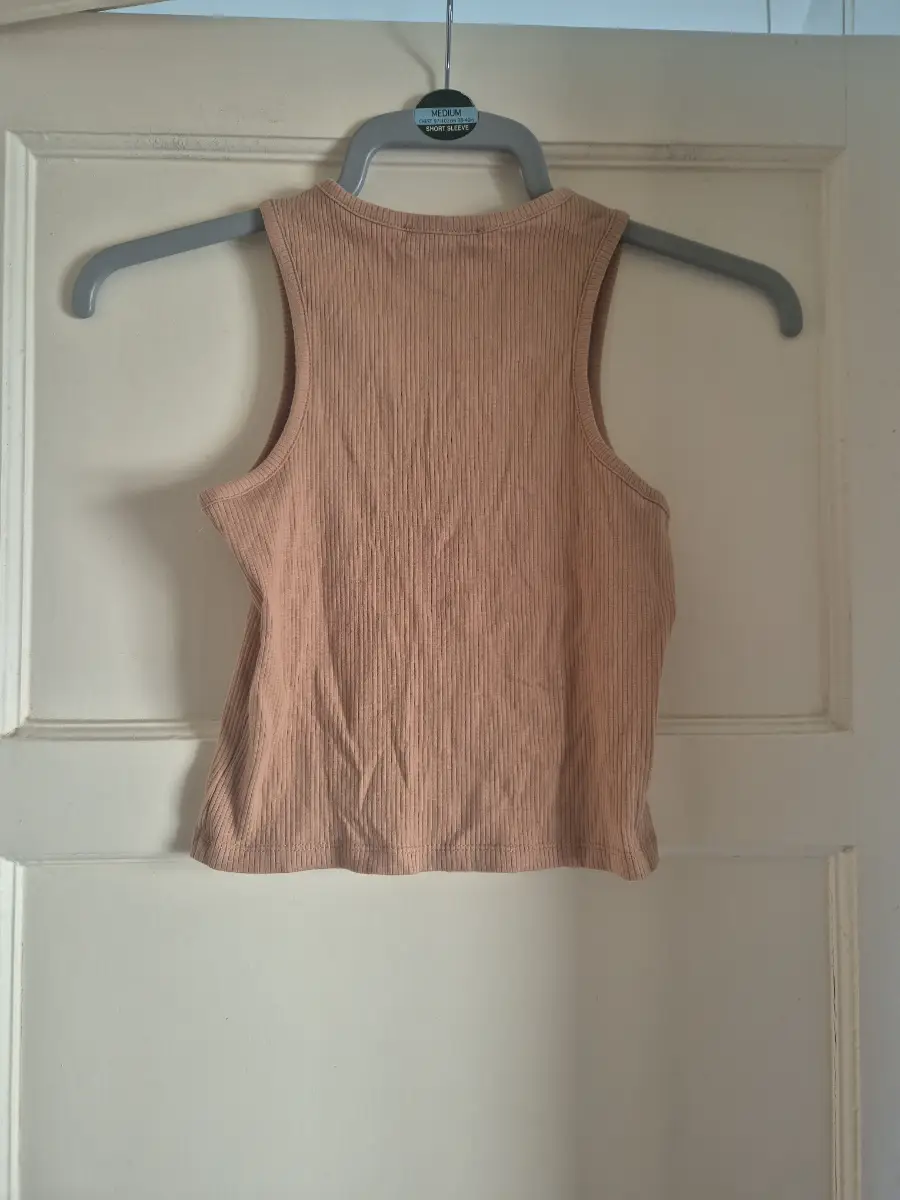 Select Essentials Ribbed Racerfront Tank Top - Nude / Beige (Size XS) please read description