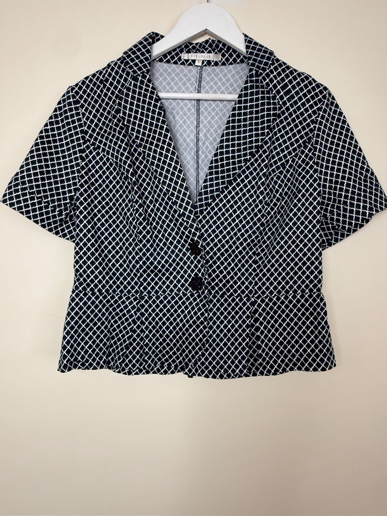 Epilogue Navy White Geometric Print Peplum Jacket UK12 Smart Blazer