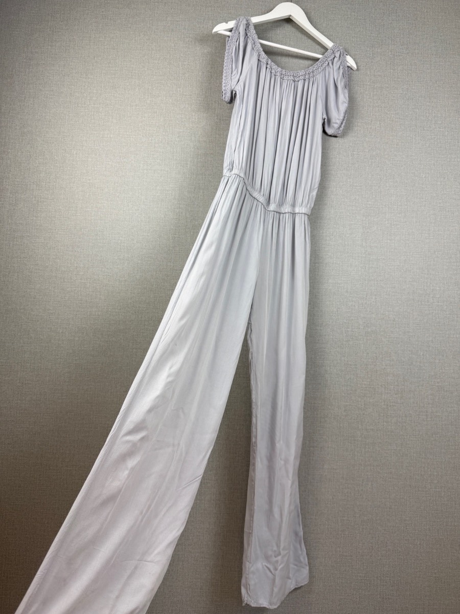 BNWT Grey Bardot Wide Leg Jumpsuit Puff Sleeve Size M/L