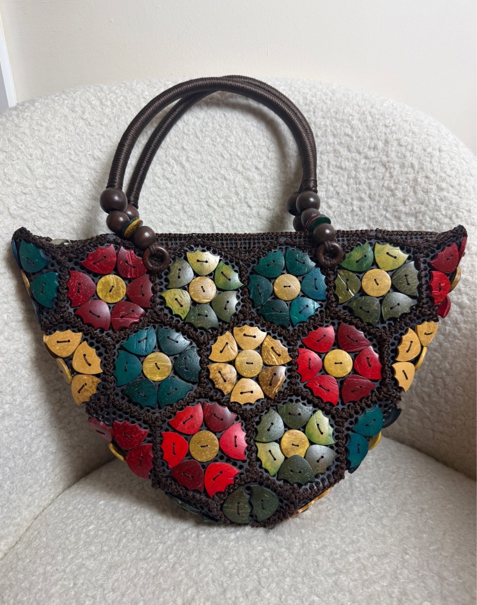 Handmade Multicolour Coconut Shell Mosaic Boho Tote Bag